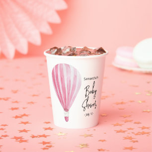 Rosa Heißluftballon Babydusche Pappbecher