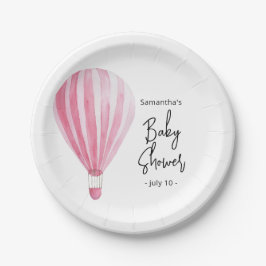 Rosa Heißluftballon Babydusche Pappteller