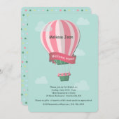 Rosa Heißluftballon Blauer Hintergrund Einladung (Vorne/Hinten)