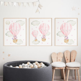 Rosa Heißluftballon, Einhorn, Sterne, Girl-Kinderz Bilderwand Sets