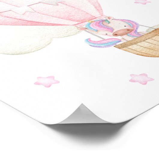 Rosa Heißluftballon, Einhorn, Sterne, Girl-Kinderz Poster (Ecke)