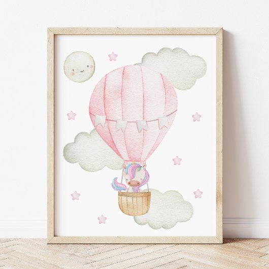 Rosa Heißluftballon, Einhorn, Sterne, Girl-Kinderz Poster