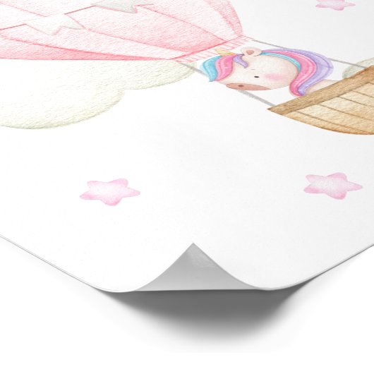 Rosa Heißluftballon, Einhorn, Sterne, Girl-Kinderz Poster (Ecke)