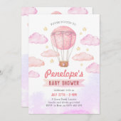 Rosa Heißluftballon Einladung, Mädchen Babydusche Einladung (Vorne/Hinten)
