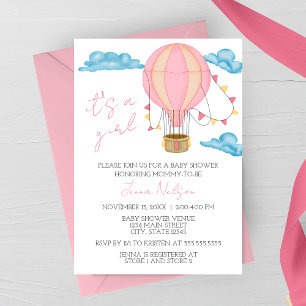 Rosa Heißluftballon „Es ist ein Mädchen“ Baby Show Einladung