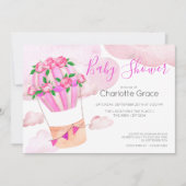 Rosa Heißluftballon in der Wolkendusche Einladung (Vorderseite)