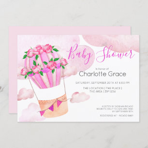 Rosa Heißluftballon in der Wolkendusche Einladung