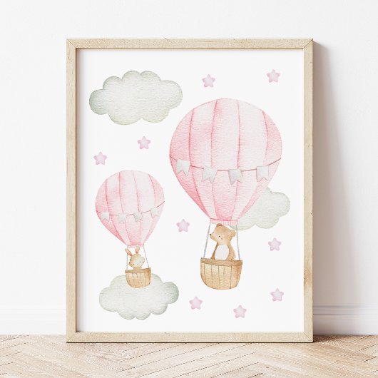 Rosa Heißluftballon, Niedlicher Tiere, Girl-Kinder Bilderwand Sets