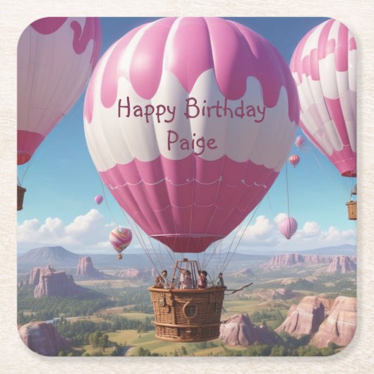 Rosa Heißluftballon Rechteckiger Pappuntersetzer (Vorderseite)
