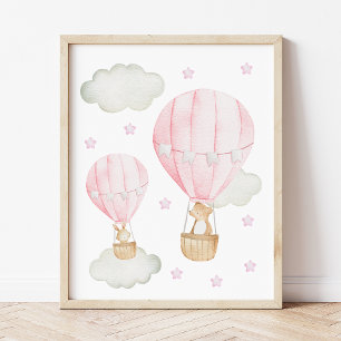 Rosa Heißluftballon, Süße Tiere, Mädchen-Kinderzim Poster