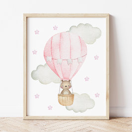 Rosa Heißluftballon, Tiere, Bären, Girl-Kinderzimm Poster