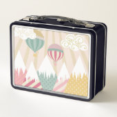 Rosa Heißluftballon und Bergwelt Metall Brotdose (Rückseite)