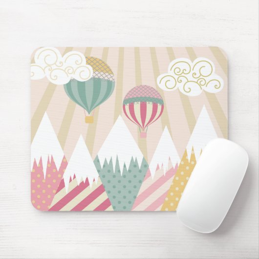 Rosa Heißluftballon und Bergwelt Mousepad (Mit Mouse)