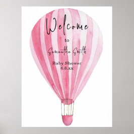 Rosa Heißluftballon Willkommen Poster