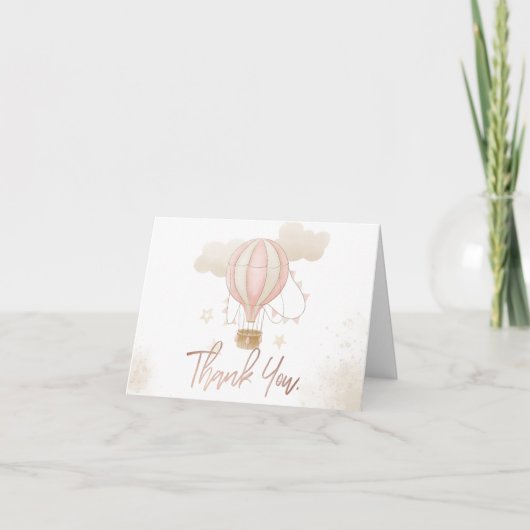 Rosa Heißluftballon Wolken Dankeskarte (Vorderseite)