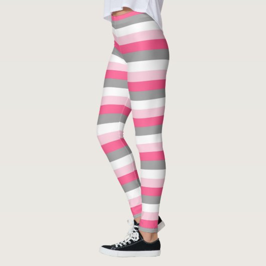 Rosa, heißrosa, weiße und karkochfreie Streifen Leggings (Links)