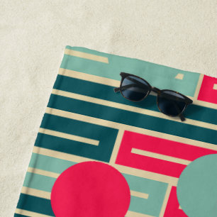 Rosa, hellblau, Aquamarine Rechtecke und Kreise Strandtuch