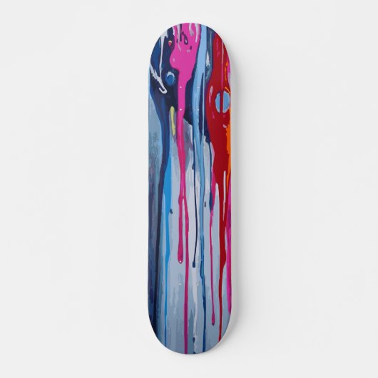 Rosa Hellblau und Rot abstrakt tropfende Kunst Skateboard (Vorne)