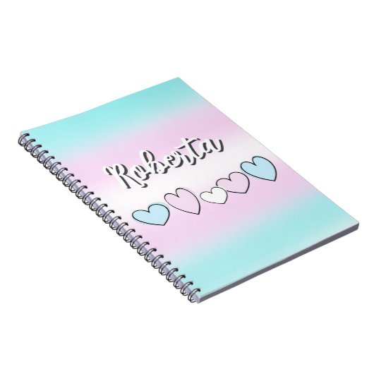 Rosa, hellblau, weiße Herzen und Hintergrund Notizblock (Rechte Seite)