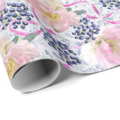 Rosa Hellebore Blume Berries & Ribbons auf Weiß Geschenkpapier (Rolleneckpunkt)