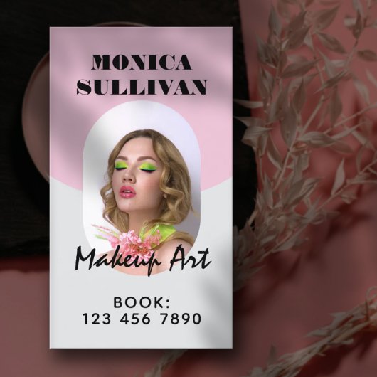 Rosa hellgraues minimalistisches Make-up Visitenkarte