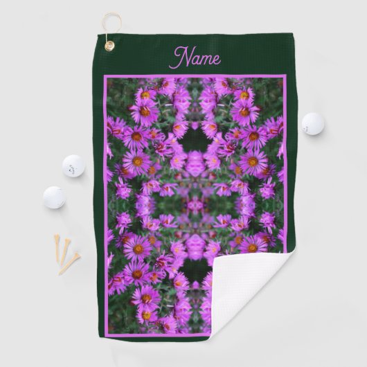 Rosa Herbst-Aster-Blume Abstrakt Personalisiert Golfhandtuch (Insitu)