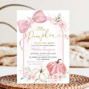 Rosa Herbst-Blumen-Coquette-Kürbis-Baby-Party Einladung