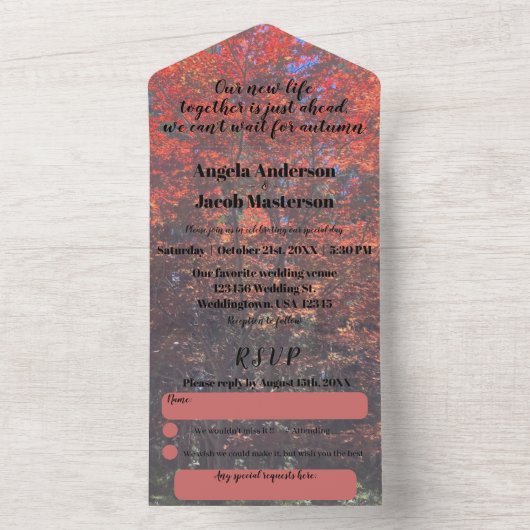 Rosa Herbstlaube im Herbst Hochzeit in einem All In One Einladung (Innen Boden)