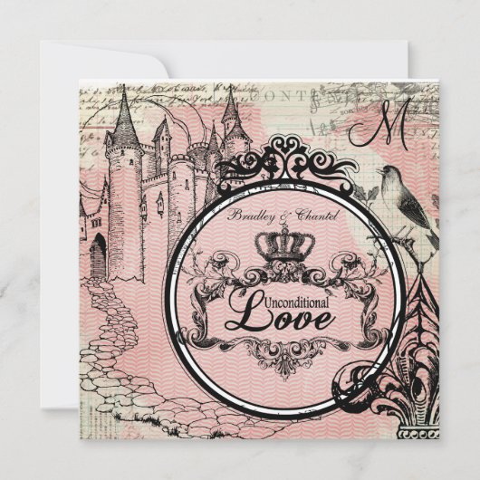 Rosa Herringbone - bedingungslose Liebe Hochzeitsr Einladung (Vorderseite)