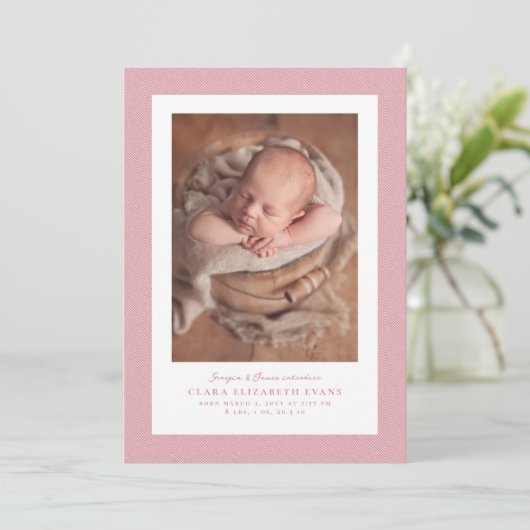 Rosa Herringbone-Tweed-Rahmen einfache Geburt des  Ankündigung (Stehend Vorderseite)