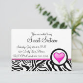 Rosa Herz 16 . Geburtstag Einladung (Stehend Vorderseite)