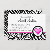 Rosa Herz 16 . Geburtstag Einladung (Vorne/Hinten)