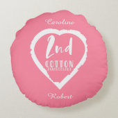 Rosa Herz 2. Cotton Hochzeitstag Rundes Kissen (Rückseite)