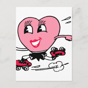 Rosa Herz auf Roller-Skaten Postkarte