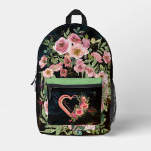 Rosa Herz auf Schwarz Bedruckter Rucksack