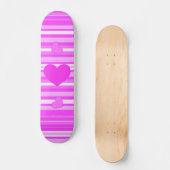 Rosa Herz auf Streifen-Skateboard Skateboard (Vorderseite)