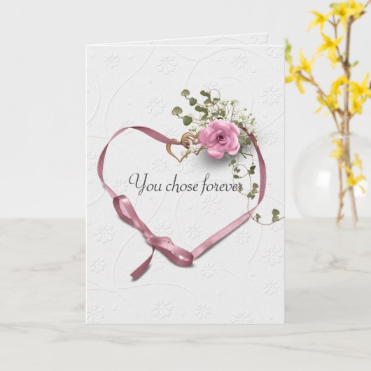 Rosa Herz-Band und Gold Hochzeiten Rings Karte (Gelbe Blume)