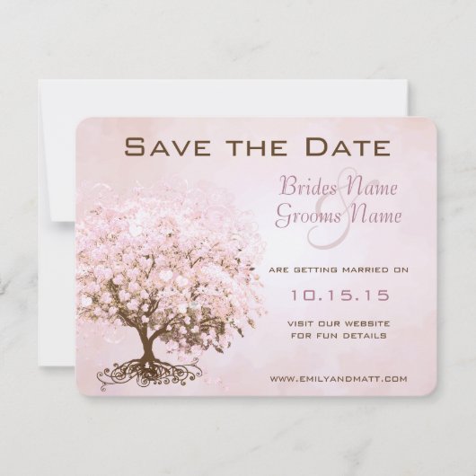 Rosa Herz Baum Hochzeit Save the Date (Vorderseite)
