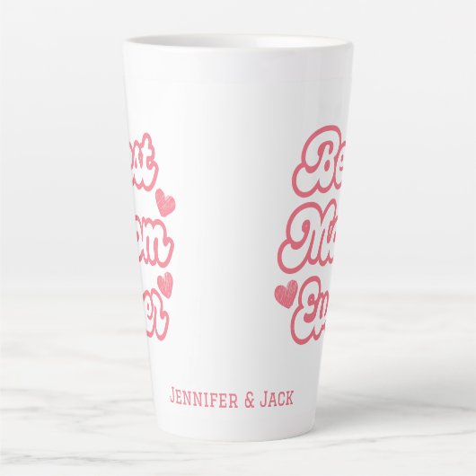 Rosa Herz Beste Mama je Kind Name Latte Tasse (Vorderseite)