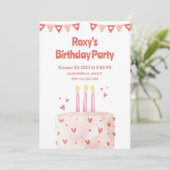 Rosa Herz Birthday cake Einladung (Stehend Vorderseite)