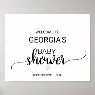 rosa Herz | Black Calligraphy Baby Dusche Willkomm Poster