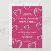Rosa Herz Blase Hochzeitstag Einladung (Vorderseite)