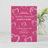 Rosa Herz Blase Hochzeitstag Einladung (Stehend Vorderseite)
