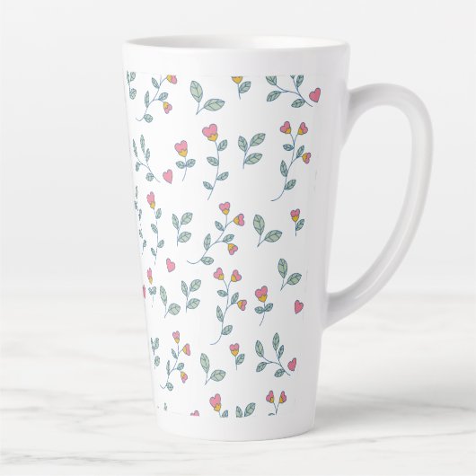 Rosa Herz Blumen-Ditsy-Weiß-Muster Milchtasse (Rechts)