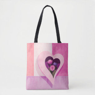 Rosa Herz Blumen Kunst Tragetasche Tasche
