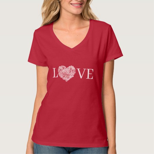 Rosa Herz Blumen Liebe T-Shirt (Vorderseite)