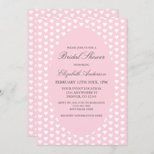 Rosa Herz-Brautparty Einladung (Vorne/Hinten)