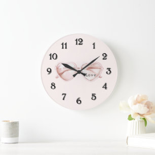 Rosa Herz Brille Liebe Große Wanduhr