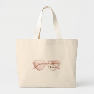 Rosa Herz Brille Liebe Jumbo Stoffbeutel