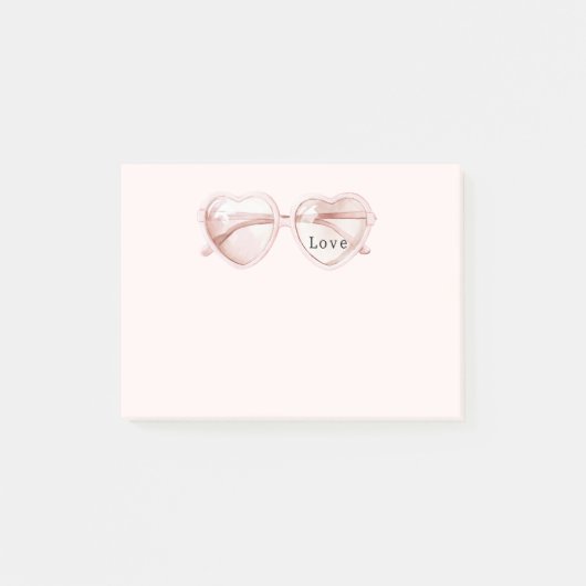 Rosa Herz Brille Liebe Post-it Klebezettel (Vorderseite)